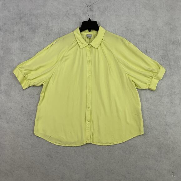 Chicos Top Womens 3 US 16/18 Butter Yellow Button Up Collared Slit Short Sleeve - Picture 6 of 12